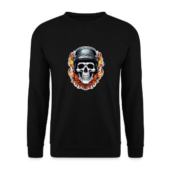 Totenkopf - Skelett - Totenkopf - Motorradhelm - Unisex Pullover - Schwarz - Vorne - Alina (178cm) & Michal (187cm)