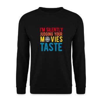 Filmkritiker, Kino, Filmfan, Liebhaber, lustiger Rezensent - Unisex Pullover - Schwarz - Vorne - Alina (178cm) & Michal (187cm)