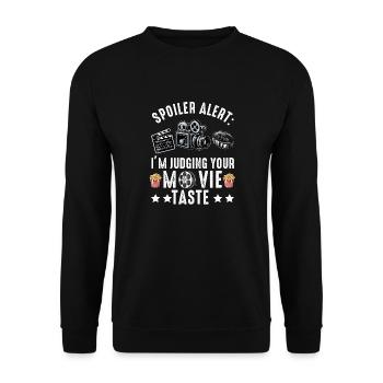 Filmkritiker, Kino, Filmfan, Liebhaber, lustiger Rezensent - Unisex Pullover - Schwarz - Vorne - Alina (178cm) & Michal (187cm)