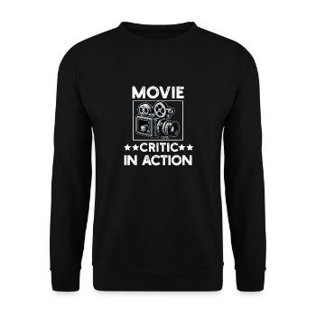 Filmkritiker, Kino, Filmfan, Liebhaber, lustiger Rezensent - Unisex Pullover - Schwarz - Vorne - Alina (178cm) & Michal (187cm)