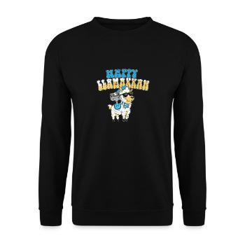Hanukkah Jewish Costume Happy Llamakkah Llama - Unisex Sweatshirt - black - Front - Alina (178cm) & Michal (187cm)