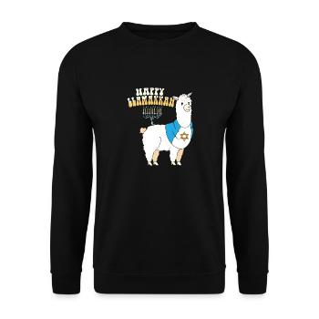 Happy Llamakkah Hanukkah Jewish Chrismukkah Llama - Unisex Sweatshirt - black - Front - Alina (178cm) & Michal (187cm)