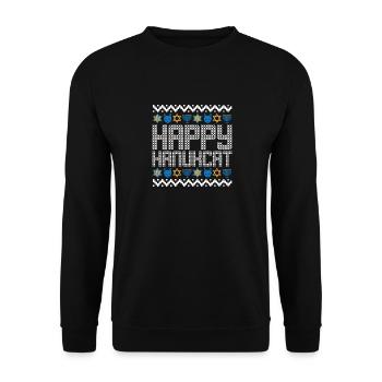 Joyeux Hanukcat Hanoukka Chat de Noël Juif Laid - Sweat-shirt Unisexe - noir - Devant - Alina (178cm) & Michal (187cm)