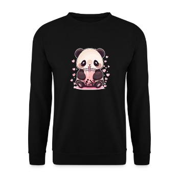 Kawaii Panda trinkt Boba Bubble Tea Chibi - Unisex Pullover - Schwarz - Vorne - Alina (178cm) & Michal (187cm)