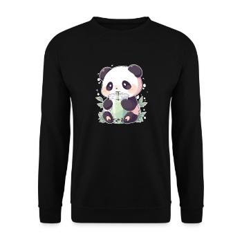 Kawaii Panda trinkt Boba Bubble Tea Chibi - Unisex Pullover - Schwarz - Vorne - Alina (178cm) & Michal (187cm)