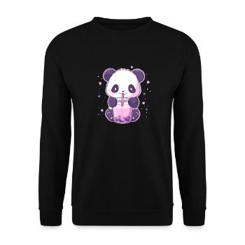 Kawaii Panda trinkt Boba Bubble Tea Chibi - Unisex Pullover - Schwarz - Vorne - Alina (178cm) & Michal (187cm)