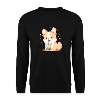 Kawaii Corgi Dog Drinks Boba Bubble Tea Chibi - Unisex Sweatshirt - black - Front - Alina (178cm) & Michal (187cm)