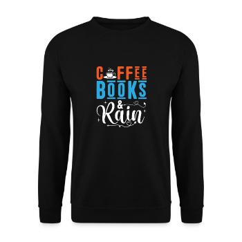 Coffee Books & Rain - Unisex Pullover - Schwarz - Vorne - Alina (178cm) & Michal (187cm)