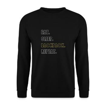 Essen. Trinken. Backpack. Wiederholen - Unisex Pullover - Schwarz - Vorne - Alina (178cm) & Michal (187cm)
