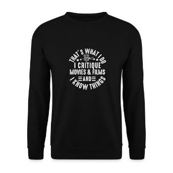Filmkritiker, Kino, Filmfan, Liebhaber, lustiger Rezensent - Unisex Pullover - Schwarz - Vorne - Alina (178cm) & Michal (187cm)