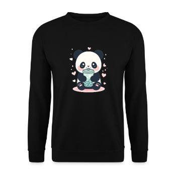 Kawaii Panda trinkt Boba Bubble Tea Chibi - Unisex Pullover - Schwarz - Vorne - Alina (178cm) & Michal (187cm)