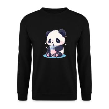 Kawaii Panda trinkt Boba Bubble Tea Chibi - Unisex Pullover - Schwarz - Vorne - Alina (178cm) & Michal (187cm)