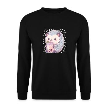 Kawaii Hérisson Boissons Boba Bubble Tea Chibi - Sweat-shirt Unisexe - noir - Devant - Alina (178cm) & Michal (187cm)