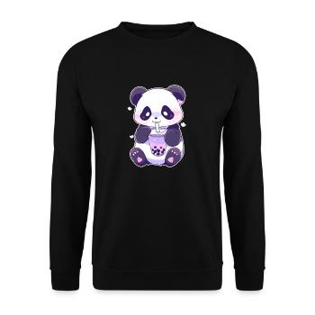 Kawaii Panda trinkt Boba Bubble Tea Chibi - Unisex Pullover - Schwarz - Vorne - Alina (178cm) & Michal (187cm)