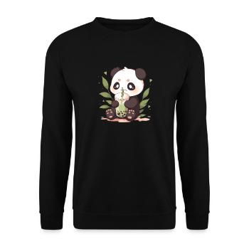 Kawaii Panda trinkt Boba Bubble Tea Chibi - Unisex Pullover - Schwarz - Vorne - Alina (178cm) & Michal (187cm)