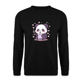 Kawaii Panda trinkt Boba Bubble Tea Chibi - Unisex Pullover - Schwarz - Vorne - Alina (178cm) & Michal (187cm)