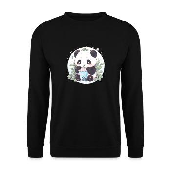Kawaii Panda trinkt Boba Bubble Tea Chibi - Unisex Pullover - Schwarz - Vorne - Alina (178cm) & Michal (187cm)