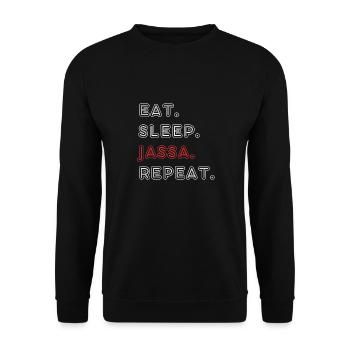 Eat. Sleep. Jassa. Repeat - Unisex Pullover - Schwarz - Vorne - Alina (178cm) & Michal (187cm)