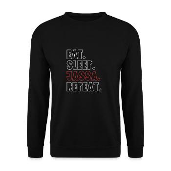 Essen Trinken Jassa Repeat - Unisex Pullover - Schwarz - Vorne - Alina (178cm) & Michal (187cm)
