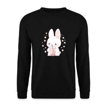 Kawaii Hase trinkt Boba Bubble Tea Chibi - Unisex Pullover - Schwarz - Vorne - Alina (178cm) & Michal (187cm)