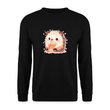 Kawaii Hérisson Boissons Boba Bubble Tea Chibi - Sweat-shirt Unisexe - noir - Devant - Alina (178cm) & Michal (187cm)