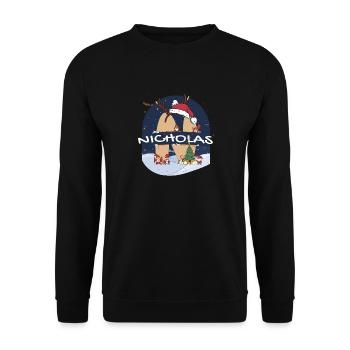 Awesome Nicholas Name w Santa Hat in Xmas Theme - Unisex Sweatshirt - black - Front - Alina (178cm) & Michal (187cm)
