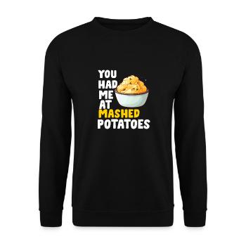 Amateur de purée de pommes de terre Nourriture de pommes de terre au beurre drôle - Sweat-shirt Unisexe - noir - Devant - Alina (178cm) & Michal (187cm)
