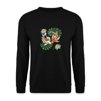 Koi Karpfen Lotusblume Japan Japanisch - Unisex Pullover - Schwarz - Vorne - Alina (178cm) & Michal (187cm)