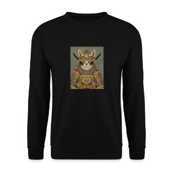 Vintage Samurai Katze Japanische Ninja Katze - Unisex Pullover - Schwarz - Vorne - Alina (178cm) & Michal (187cm)