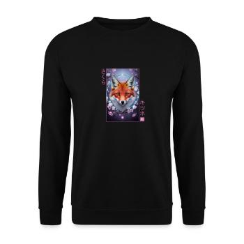 Japanischer Fuchs Kirschblüte Blume sakura Kawaii - Unisex Pullover - Schwarz - Vorne - Alina (178cm) & Michal (187cm)