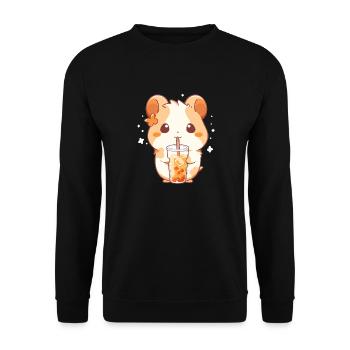 Kawaii Hamster trinkt Boba Bubble Tea Chibi - Unisex Pullover - Schwarz - Vorne - Alina (178cm) & Michal (187cm)