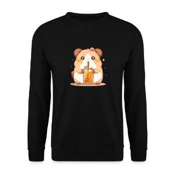 Kawaii Hamster trinkt Boba Bubble Tea Chibi - Unisex Pullover - Schwarz - Vorne - Alina (178cm) & Michal (187cm)