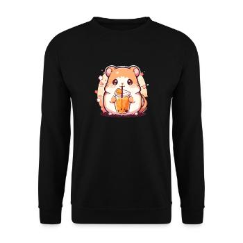 Kawaii Hamster trinkt Boba Bubble Tea Chibi - Unisex Pullover - Schwarz - Vorne - Alina (178cm) & Michal (187cm)