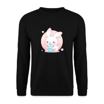 Kawaii Hase trinkt Boba Bubble Tea Chibi - Unisex Pullover - Schwarz - Vorne - Alina (178cm) & Michal (187cm)