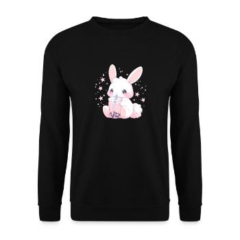 Kawaii Hase trinkt Boba Bubble Tea Chibi - Unisex Pullover - Schwarz - Vorne - Alina (178cm) & Michal (187cm)