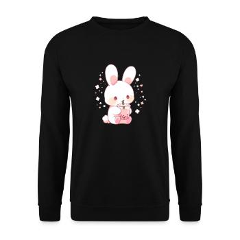 Kawaii Hase trinkt Boba Bubble Tea Chibi - Unisex Pullover - Schwarz - Vorne - Alina (178cm) & Michal (187cm)
