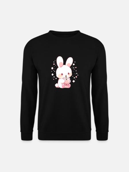 Kawaii Hase trinkt Boba Bubble Tea Chibi - Unisex Pullover - Schwarz