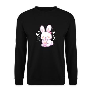 Kawaii Hase trinkt Boba Bubble Tea Chibi - Unisex Pullover - Schwarz - Vorne - Alina (178cm) & Michal (187cm)