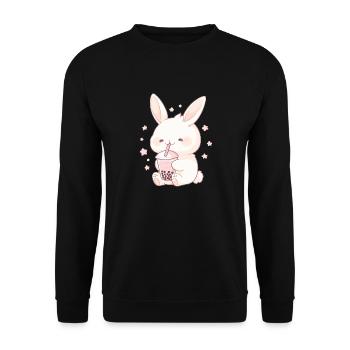 Kawaii Hase trinkt Boba Bubble Tea Chibi - Unisex Pullover - Schwarz - Vorne - Alina (178cm) & Michal (187cm)
