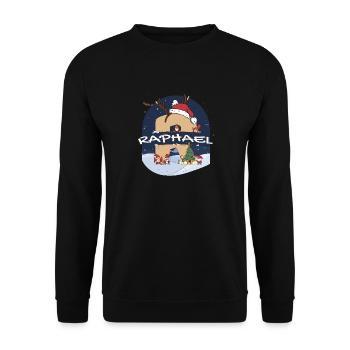 Toller Raphael-Name mit Weihnachtsmütze im Weihnachtsthema - Unisex Pullover - Schwarz - Vorne - Alina (178cm) & Michal (187cm)