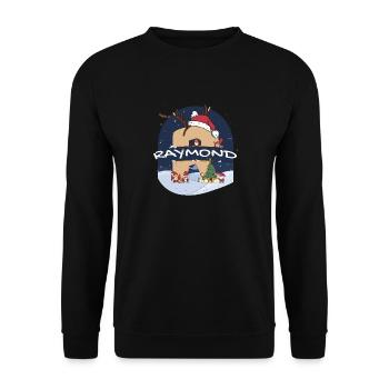 Awesome Raymond Name mit Weihnachtsmütze im Weihnachtsthema - Unisex Pullover - Schwarz - Vorne - Alina (178cm) & Michal (187cm)