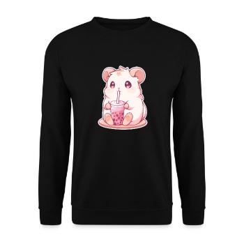 Kawaii Hamster trinkt Boba Bubble Tea Chibi - Unisex Pullover - Schwarz - Vorne - Alina (178cm) & Michal (187cm)