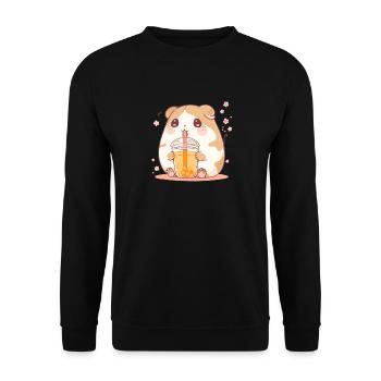 Kawaii Hamster trinkt Boba Bubble Tea Chibi - Unisex Pullover - Schwarz - Vorne - Alina (178cm) & Michal (187cm)