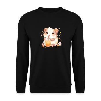 Kawaii Hamster trinkt Boba Bubble Tea Chibi - Unisex Pullover - Schwarz - Vorne - Alina (178cm) & Michal (187cm)