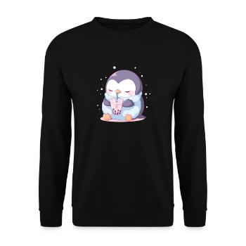 Kawaii Pinguin trinkt Boba Bubble Tea Chibi - Unisex Pullover - Schwarz - Vorne - Alina (178cm) & Michal (187cm)