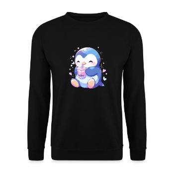 Kawaii Pinguin trinkt Boba Bubble Tea Chibi - Unisex Pullover - Schwarz - Vorne - Alina (178cm) & Michal (187cm)