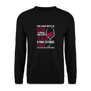 Give A Man A Bottle Of Wine Winery Vintner - Unisex Sweatshirt - black - Front - Alina (178cm) & Michal (187cm)