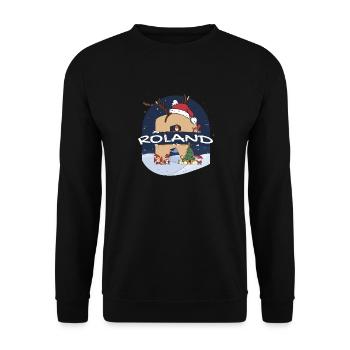 Toller Roland-Name mit Weihnachtsmütze im Weihnachtsthema - Unisex Pullover - Schwarz - Vorne - Alina (178cm) & Michal (187cm)
