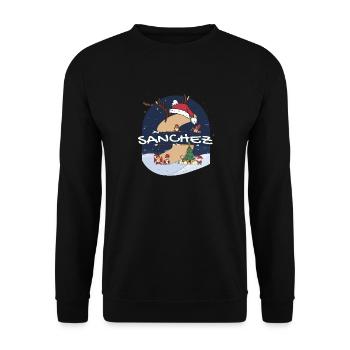 Toller Sanchez-Name mit Weihnachtsmütze im Weihnachtsthema - Unisex Pullover - Schwarz - Vorne - Alina (178cm) & Michal (187cm)