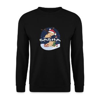 Awesome Sasha Name w Santa Hat in Xmas Theme - Unisex Sweatshirt - black - Front - Alina (178cm) & Michal (187cm)